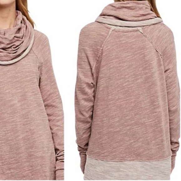 FP Beach Heather Rose Exaggerated Cocoon Cowl Neck Popover Top Oversized Slouchy - Picture 3 of 9